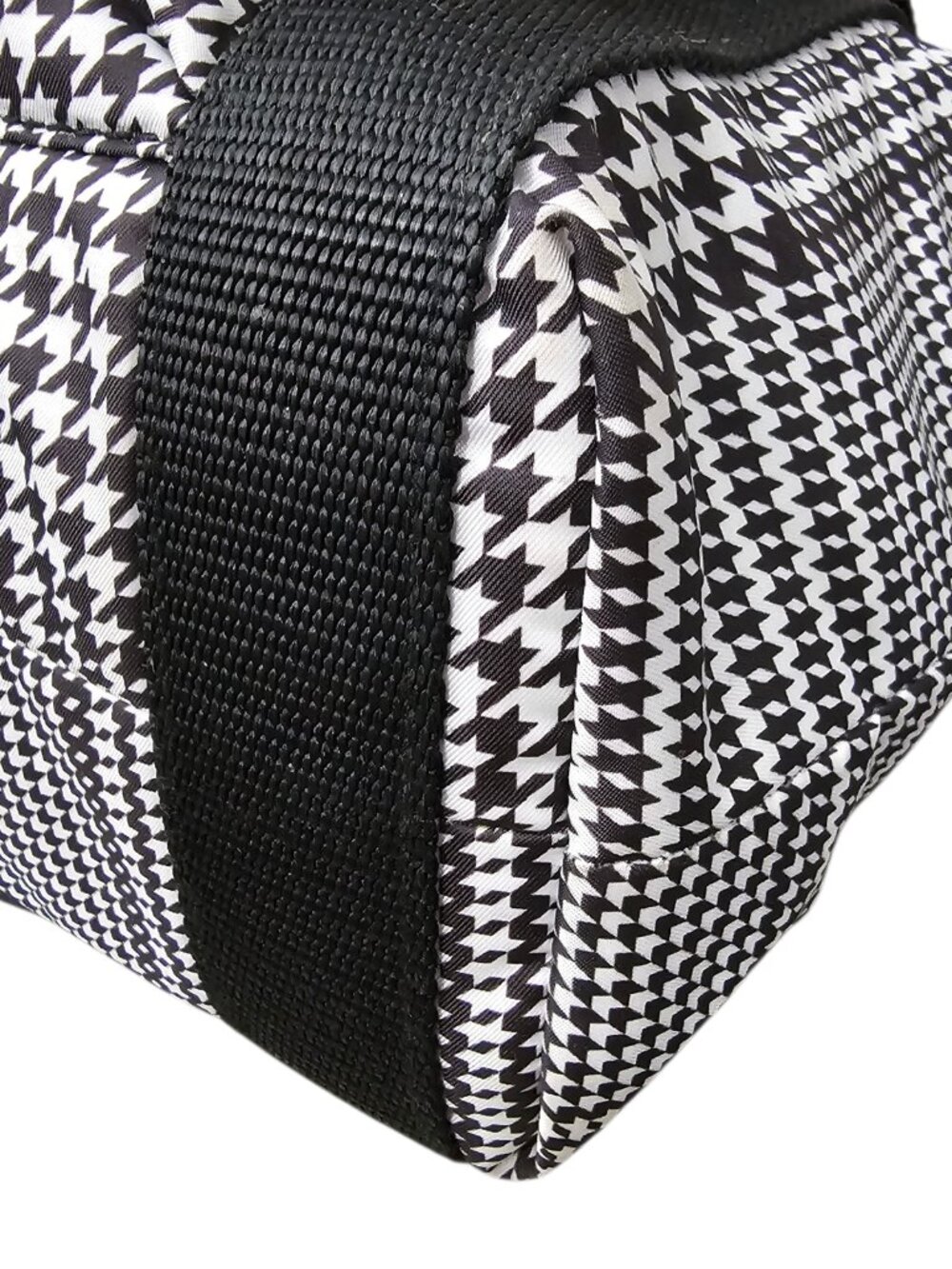 Lauren Ralph Lauren Houndstooth Satchel Nylon Shoulder Handbag Black And White - Picture 10 of 13